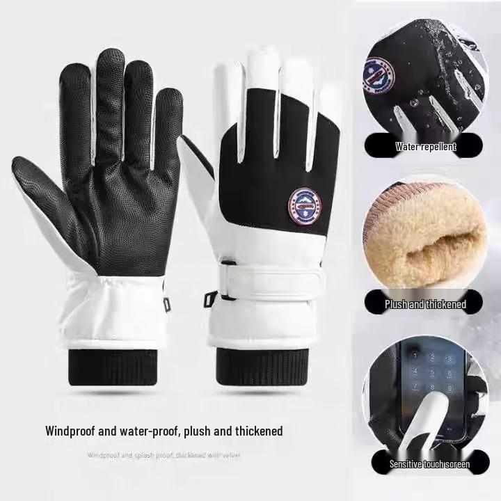 Ветрозащитные водонепроницаемые горнолыжные перчатки для зимней езды на велосипеде, теплые и морозостойкие, с функцией сенсорного экрана и толстой бархатной подкладкой.