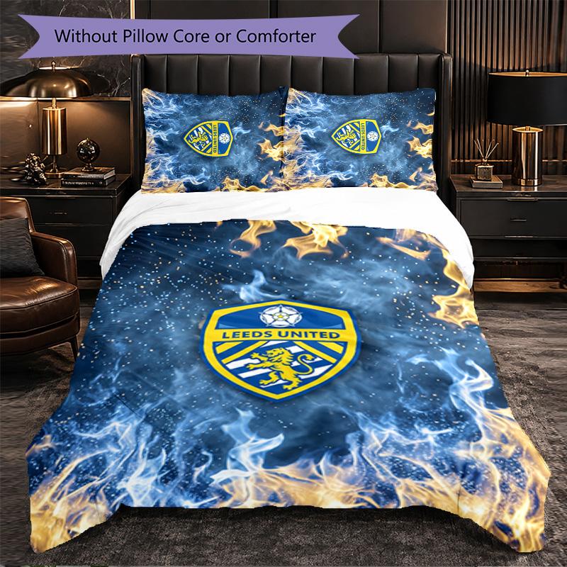 Футбольный комплект постельного белья Leeds United из 3 предметов Мягкий пододеяльник с наволочками Набивной комплект для декора спальни для дома