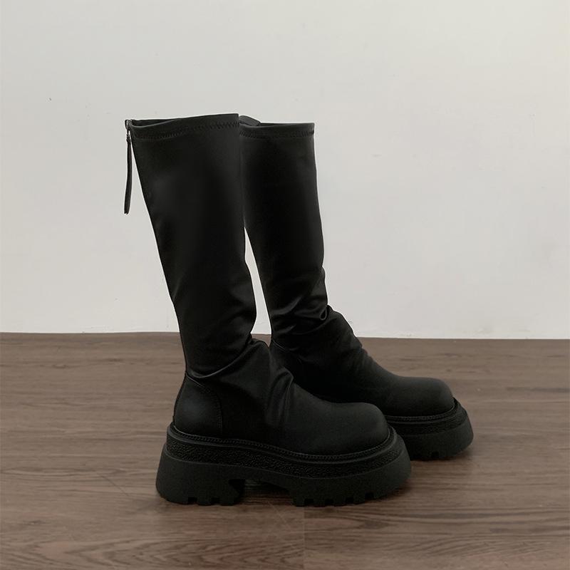 Chunky Women Knee High Boots Fashion Back Zippers Knight Long Boots Platform High Heels Autumn Winter Retro Autumn Ladies Shoes
