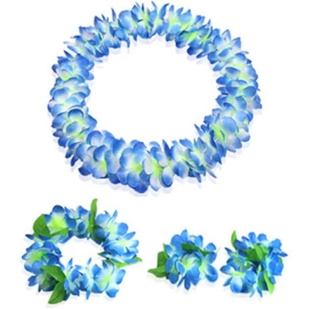 Hawaiian Leis Party Silk Flower Leis 41inch Thicken Hawaiian Leis Garland Headband Leis and Hand Leis for Graduation Hula Dance Luau Party, Photo