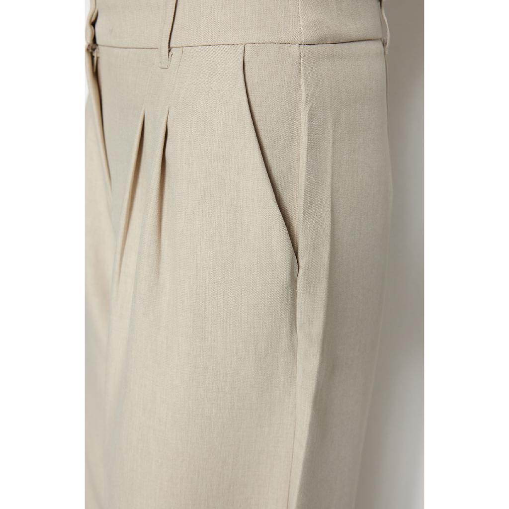 Brown Wide Leg Pleated Woven Trousers Twoaw22pl0475