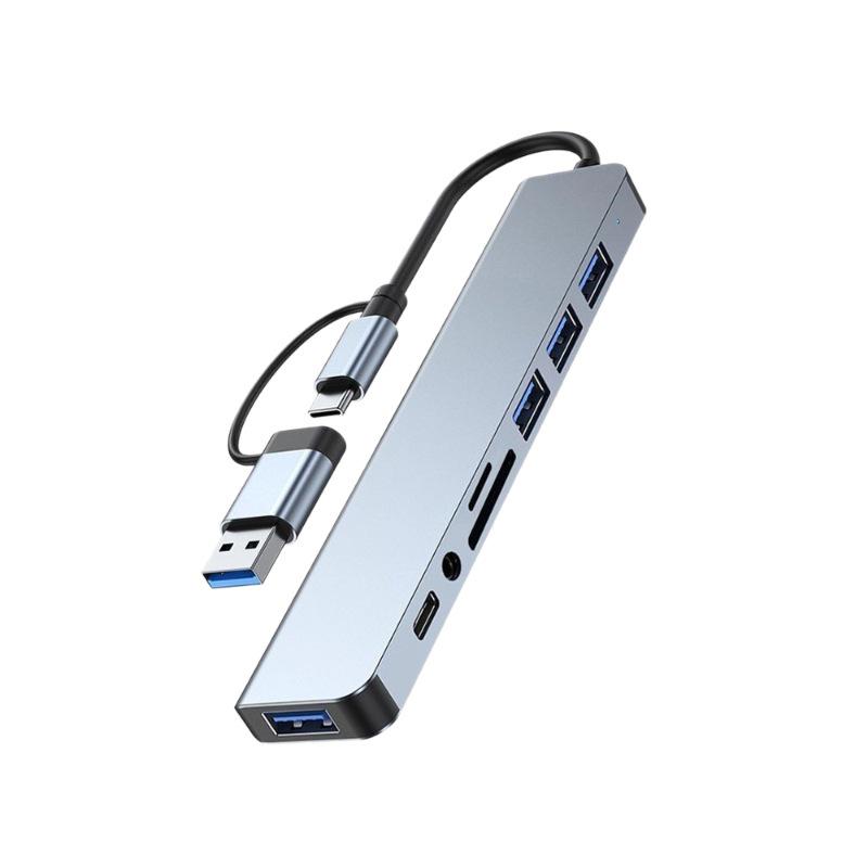 Двухпортовая USB-C док-станция: 8-в-1 Многофункциональное зарядное устройство и концентратор данных для ноутбуков