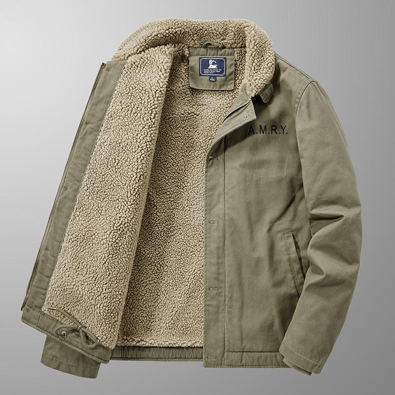 Winter Casual Men's Fleece Thickened Lapel Military Padded Jacket Loose Lamb Fleece Padded Jacket