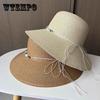Summer Dome Big Brim Straw Hat Women's Pearl Braided Lace-Up Sunshade Sunscreen Hat Straw Vacation Big Brim Sun Hat