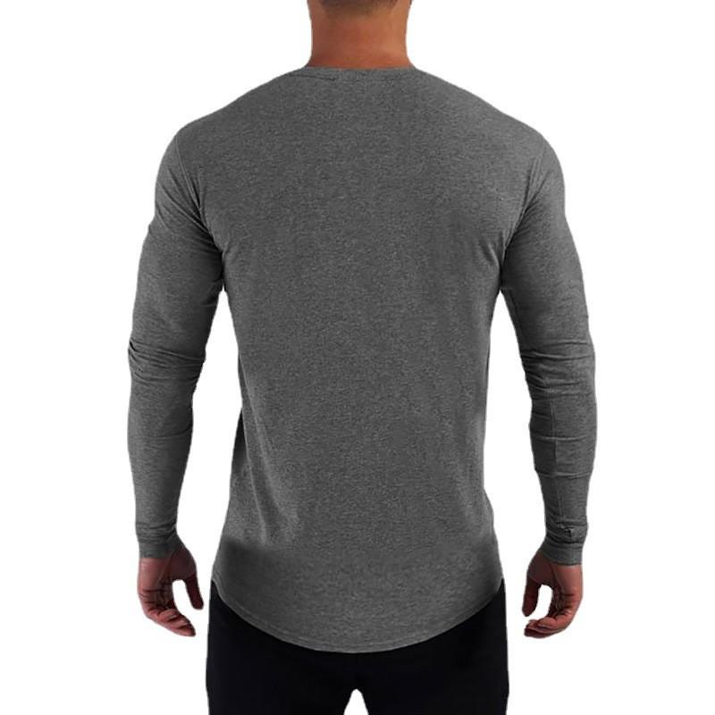 Muscleguys Mens Muscle Slim Fitted Running T-Shirts Autunm Cotton Long Sleeve Crewneck Gym Workout Plain Sports Fitness T Shirts