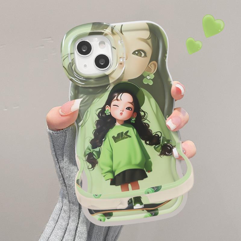 Милая мультяшная девочка, подходит для iPhone16promax, чехол для iPhone 15, двойная подставка 14, ниша 13, силикон