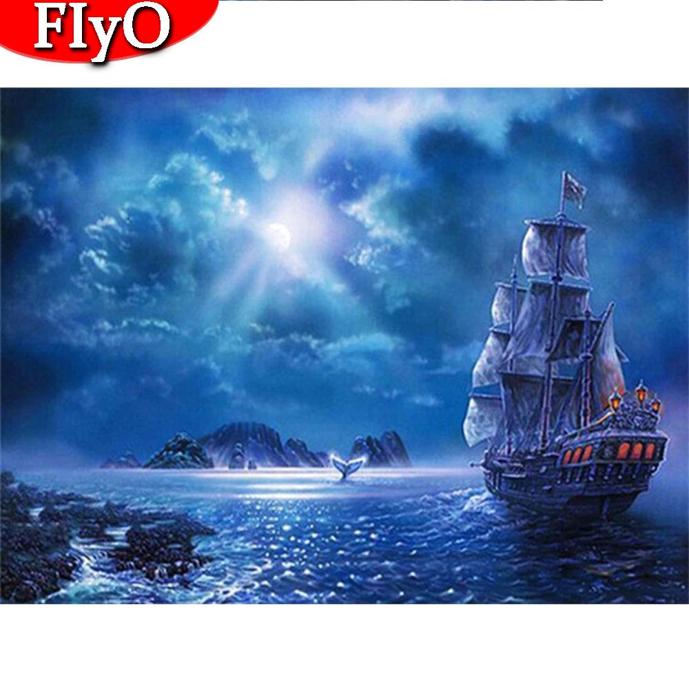 Алмазная картина Корабль Вышивка крестиком Полный дрель Ручная работа 3D Алмазная вышивка Пейзажная мозаика Ручная работа Подарок Настенное искусство