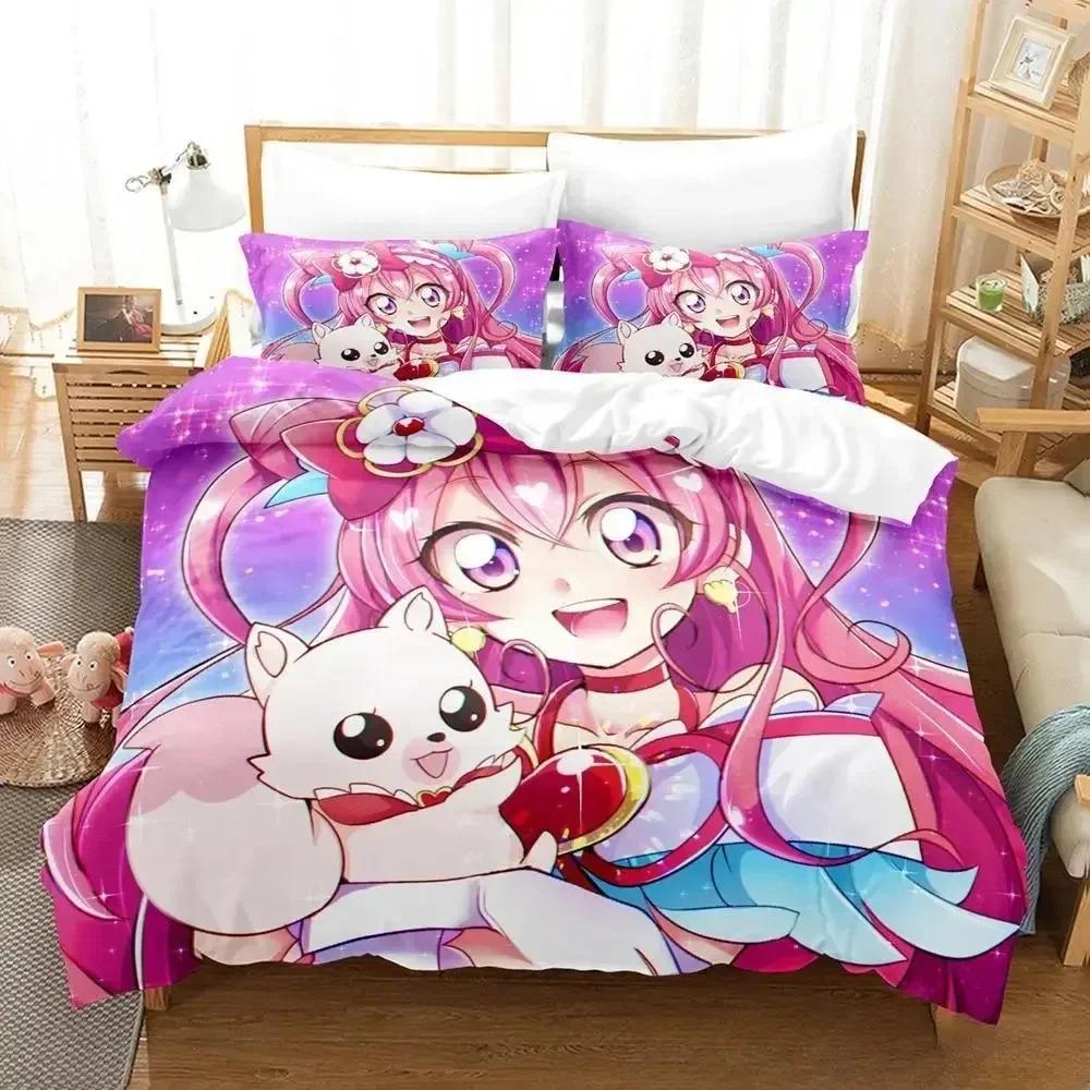 Улыбнитесь, PreCure! Комплект постельного белья Single Twin Full Queen King Size Bed Set Adult Kid Bedroom Duvetcover Sets Anime Parure de lit Bed