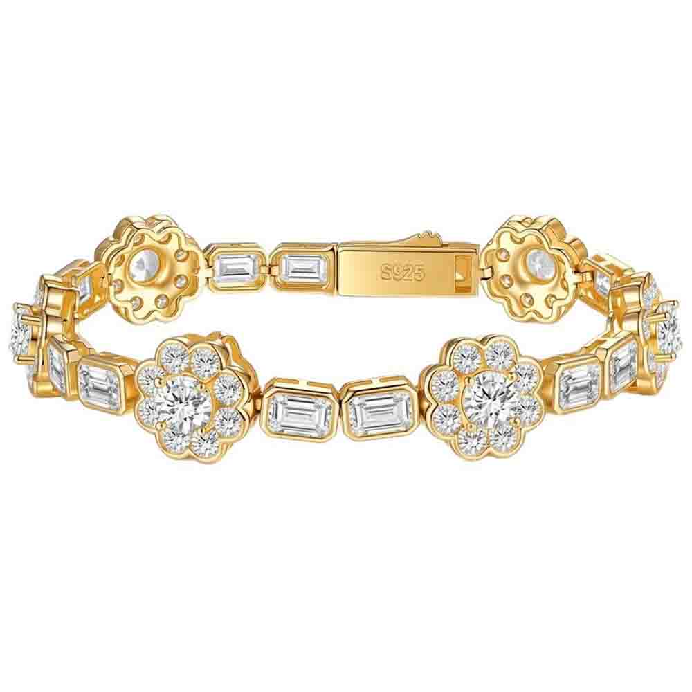 WUIHA Hip Hop Rock 100% 925 Sterling Silver VVS1 D Color Real GRA Real Moissanite Diamonds Flower Bracelet Bangle Fine Jewelry