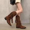 Fashion Elegant with Low Heels Pointed Toe Tassel Half High Boots for Women Spring Autumn Mid Calf Shoes Woman Large Size Hot Chic Boot