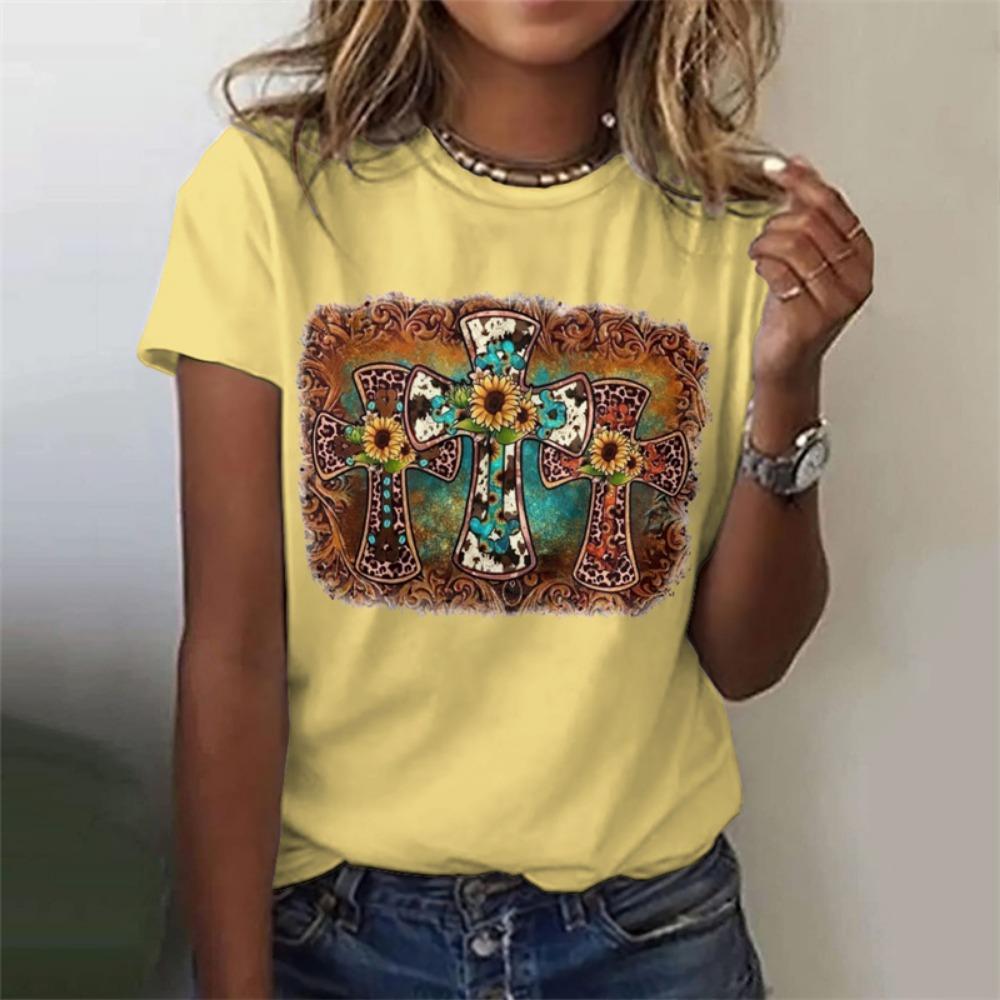 Футболка с рисунком креста Иисуса для женщин Футболки с 3D-принтом Священное христианство Летняя мода Уличные футболки с короткими рукавами Топы с круглым вырезом