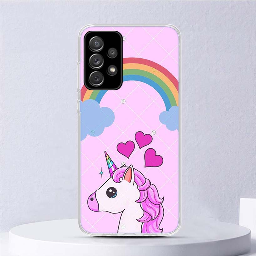 Pink Unicorn Rainbow Soft Case For Samsung Galaxy A15 A14 A13 A12 A55 A54 A53 A52 Phone Cover A35 A32 A33 A25 A23 A22 A05S A04S