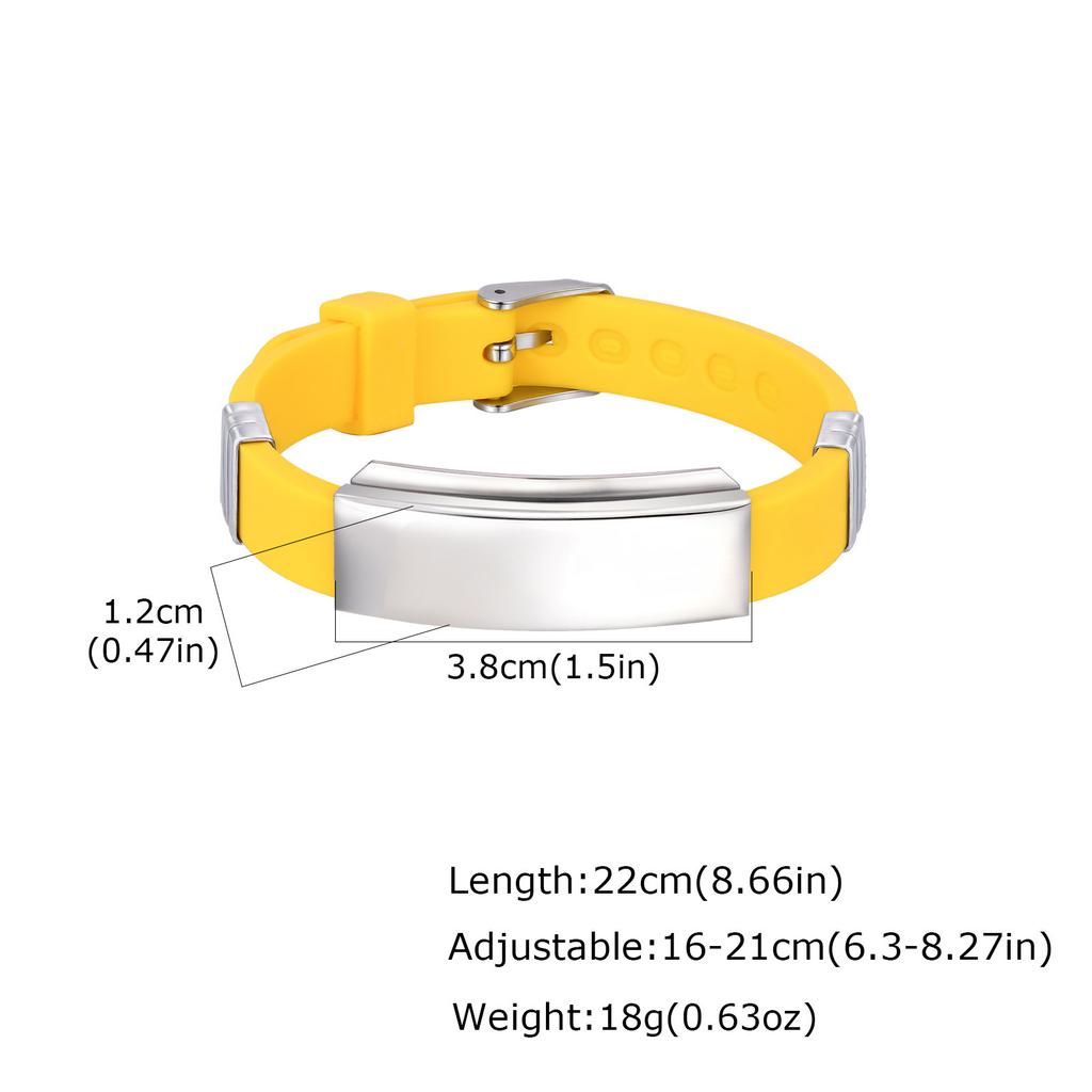 Vnox Free Customizable Engraving Adjustable Silicone Bracelet with Stainless Steel Plate, Soft Rubber Bangle Wristband for Men