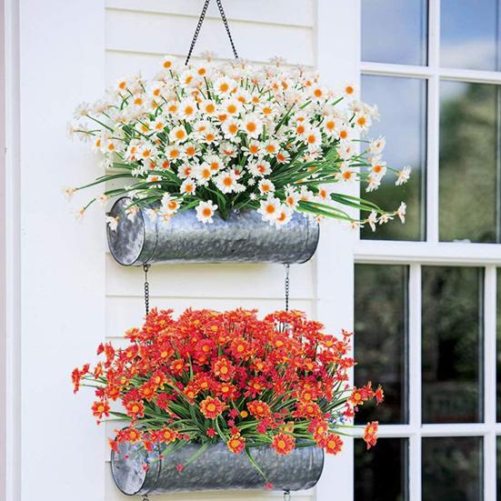 2 шт. искусственных ромашек, букет, устойчивые к погодным условиям, искусственные растения, искусственная зелень, искусственные ромашки для внутреннего, наружного, садового, крыльца, свадебного декора