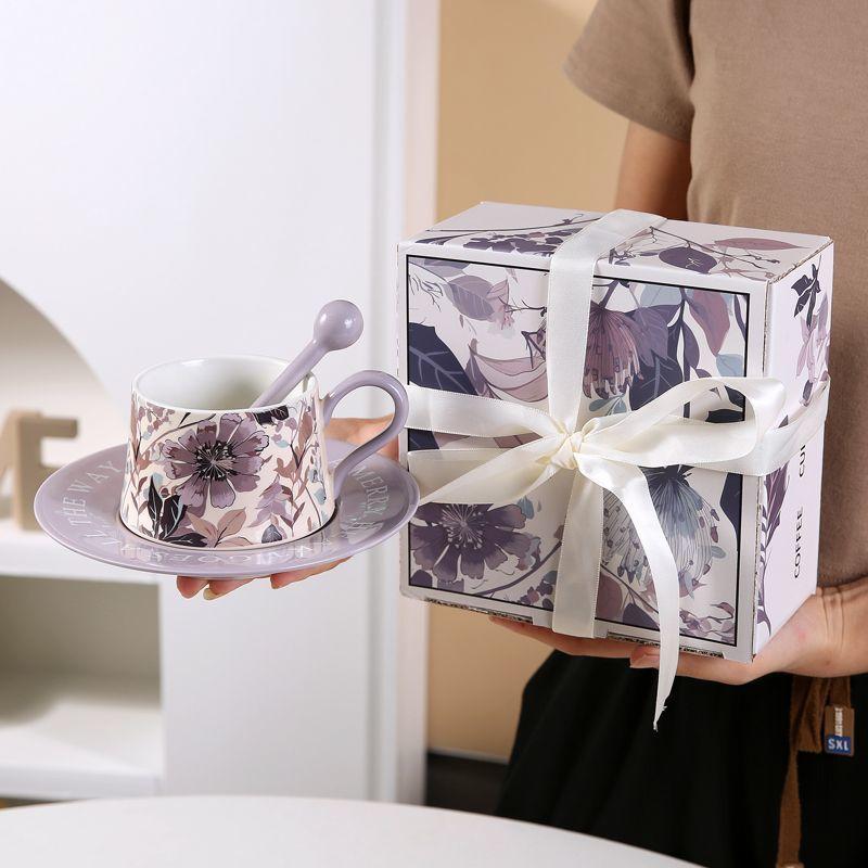 Light Luxury High-End Coffee Cup And Saucer Set, Gesang Flower Ceramic Cup, Niche Girls Gift, Afternoon Tea Flower Teacup