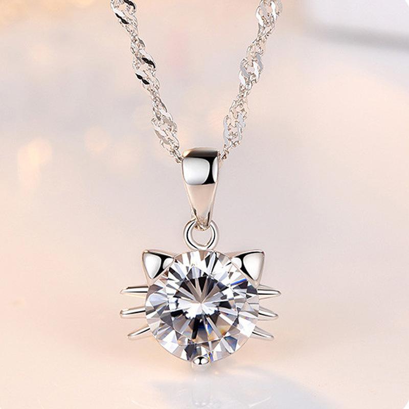 Kitten Pendant Clavicle Chain Women Cat Cute Necklace Short Accessories