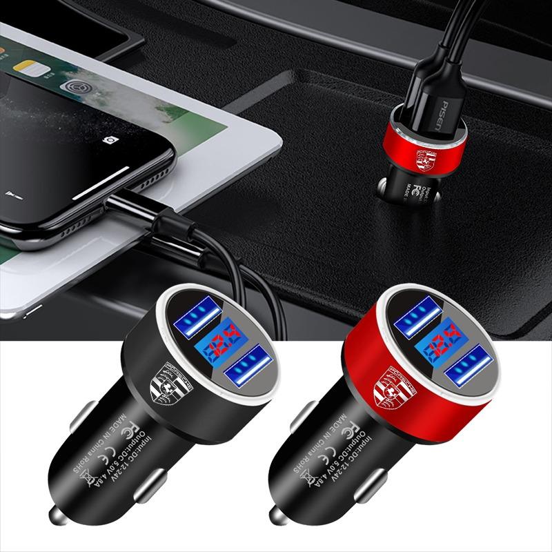 Car Charger 2 USB Ports Fast Charging Digital Display Car Accessories For Porsche Boxster Cayenne Panamera Macan Cayman 911 918 996 917 991