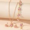 5Pcs Luxury Heart Shape Jewelry Sets Of Necklace Ring Earrings Bracelet For Women Bridal Wedding Accessories Anniversary Gifts