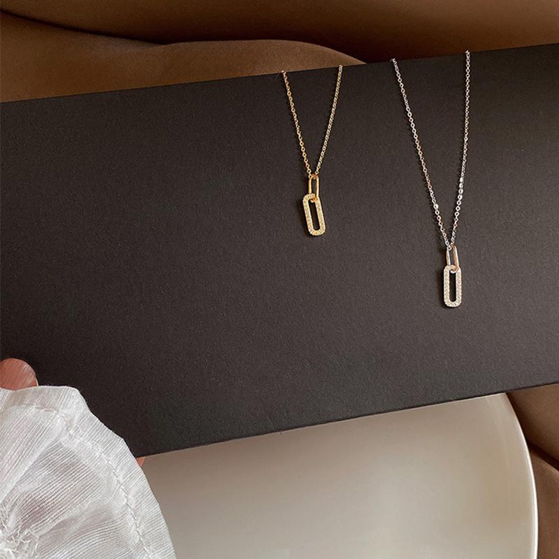 Ожерелье из стерлингового серебра 925 пробы с цирконием, геометрическое двойное прямоугольное ожерелье для женщин, модная цепочка на ключицу, простые ювелирные изделия