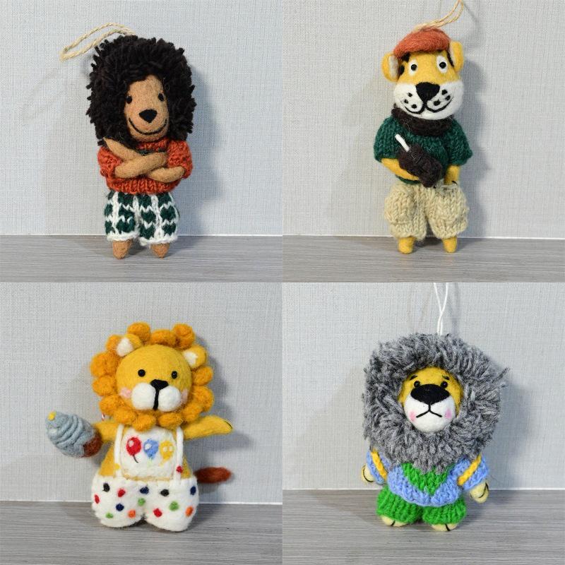 Handmade Wool Felt Tiger and Lion Bag Charm Ornament - Cute Gift Pendant