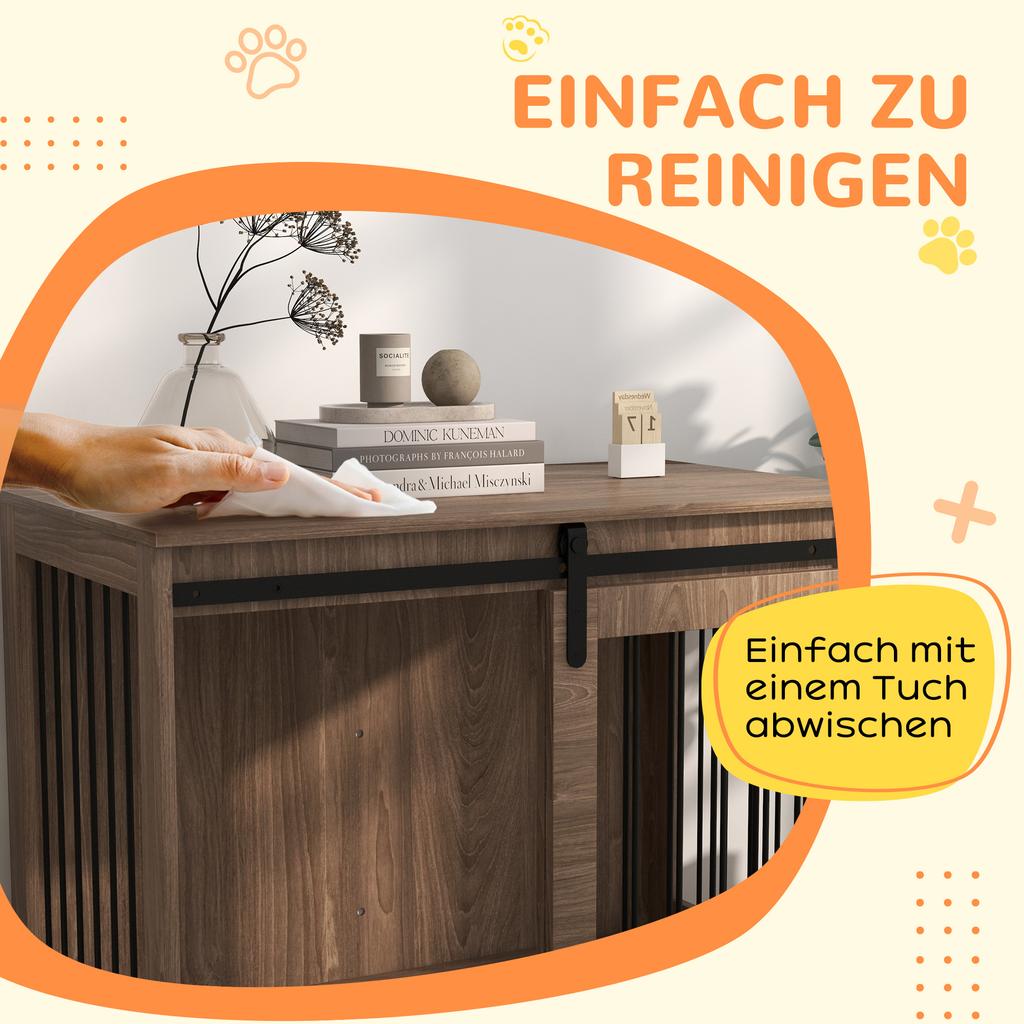 Dog Box Dog Crate Lockable Wood Look Rustic Design 98 Cm X 58 Cm X 61 Cm Walnut And Black