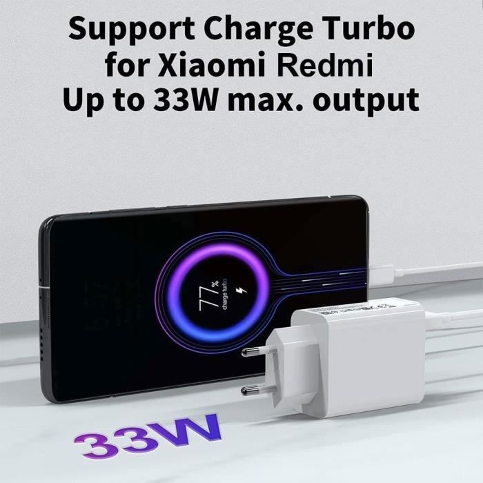 Зарядное устройство USB 33 Вт - E.F.CONNECTION - для Xiaomi Redmi Note 14 13 12 - Быстрая зарядка - Оптимальная защита - USB-A
