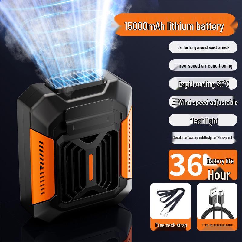 Rechargeable Waist and Neck-Hanging Portable Cooling Fan for Outdoor and Construction Use