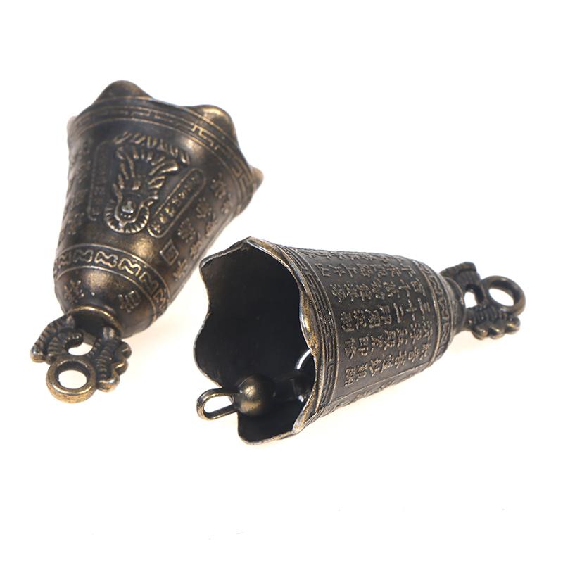 2 Pcs Antique Bell China'S Mini Brass Copper Sculpture Pray Guanyin Bell
