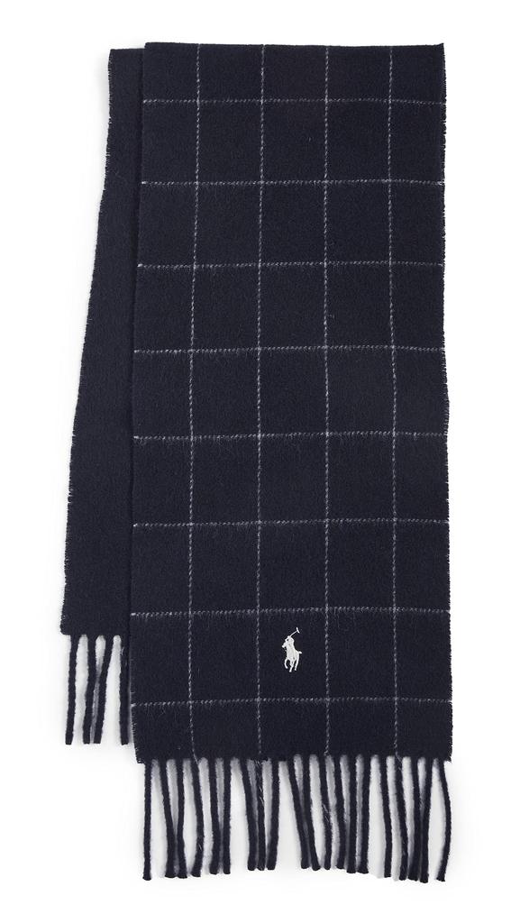 Polo Ralph Lauren Reversible Muffler Navy PC0743 Made In Italy Wool Check POLO RALPH LAUREN Present Gift Men's Women's