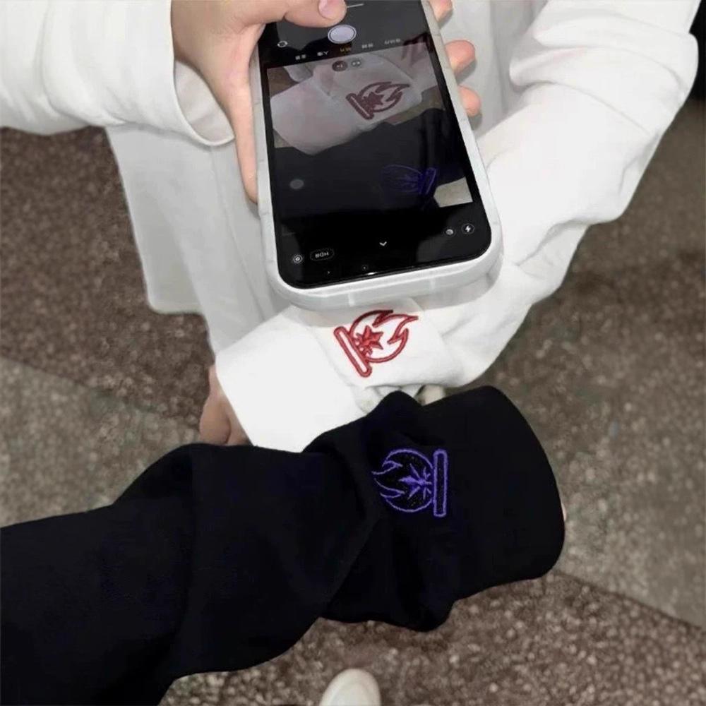 Unisex Flame Embroidery Hoodie - Autumn/Winter Long Sleeve T-shirt, Loose Fit Base Layer