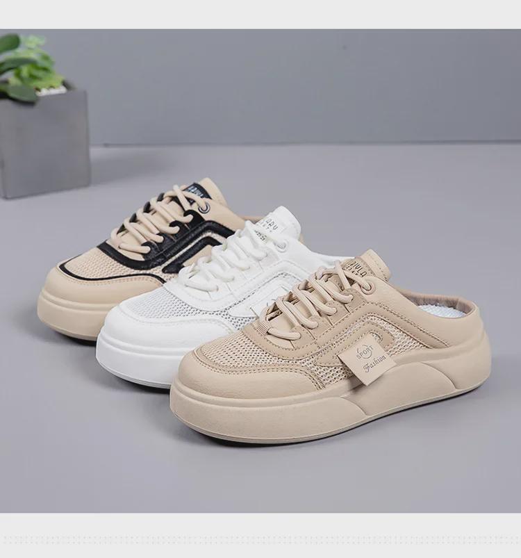 Женские летние полутапочки без застежек с закрытым носком из дышащей ткани и толстой подошвой — новинка 2025 года, легкий дизайн из белой сетки.