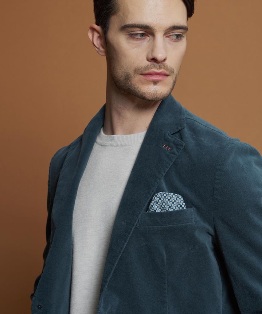 Panicale Blue Slim Fit Velvet Jacket