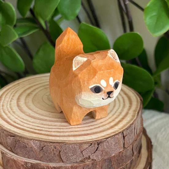 Деревянная резная фигурка собаки кошки, ручная резьба по дереву, небольшая статуэтка животного, скульптура для домашнего офиса, рабочего стола