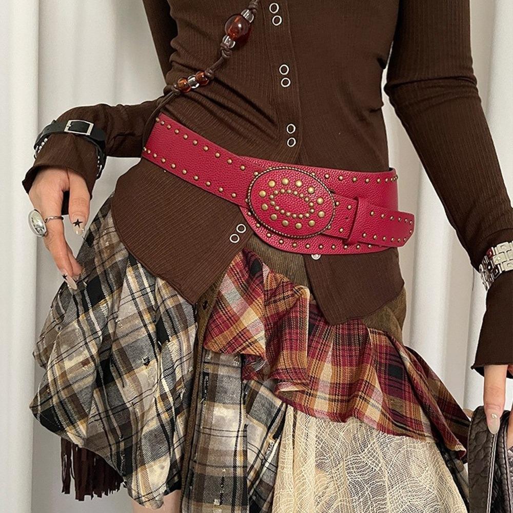 Винтажный женский пояс на талию Готический пояс для платья Джинсовый пояс Модный кожаный пояс с заклепками Уличная одежда