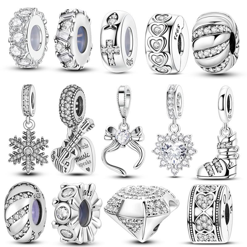 925 Silver Pendant Boot Bow Guitar Snowflakes Charms Beads Fit Original Bracelet Making For Woman Jewelry DIY Gift