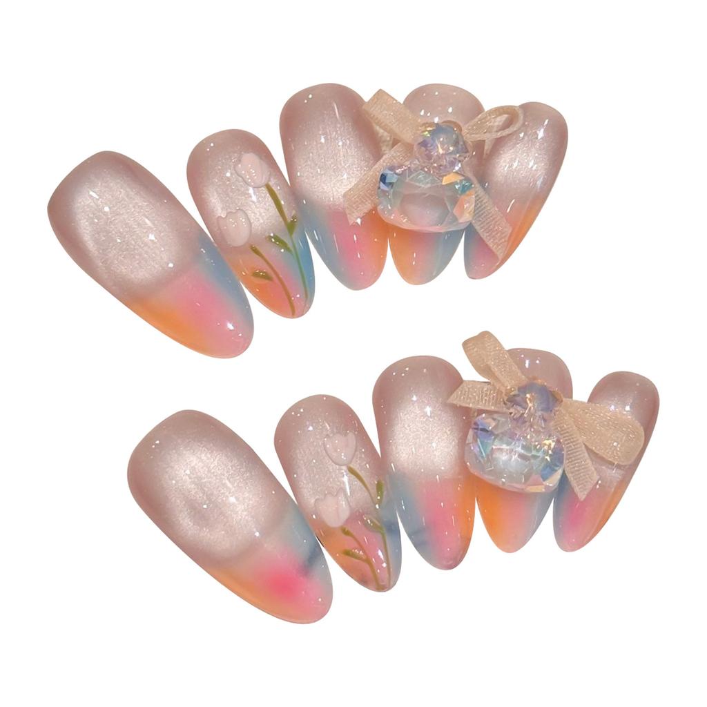 10Pcs Monet Garden Oval False Nails End UV Gel Material For Party Wedding Daily Use