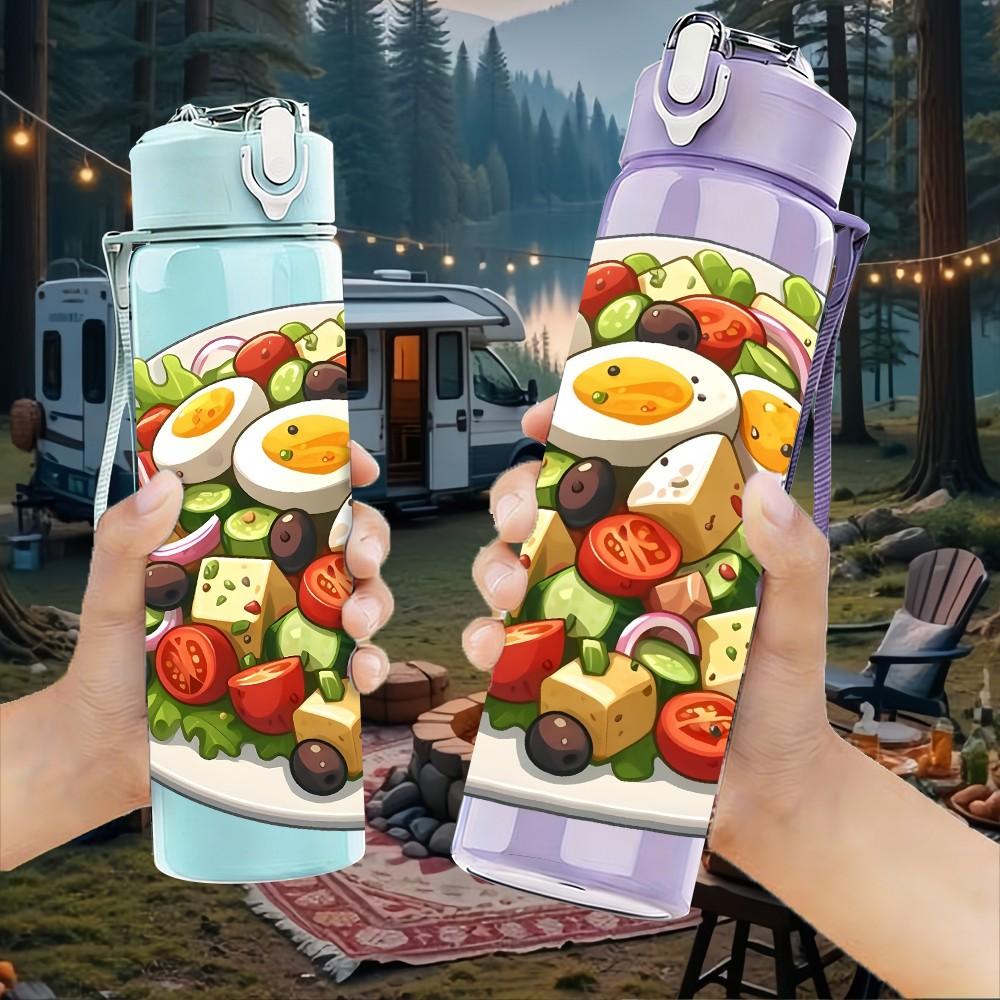 1PC Mixed Vegetable Salad Food Print 750ml Color Plastic Sports Water Bottle Leakproof Flip Straw Lid Suitable for Sports Office Home Use