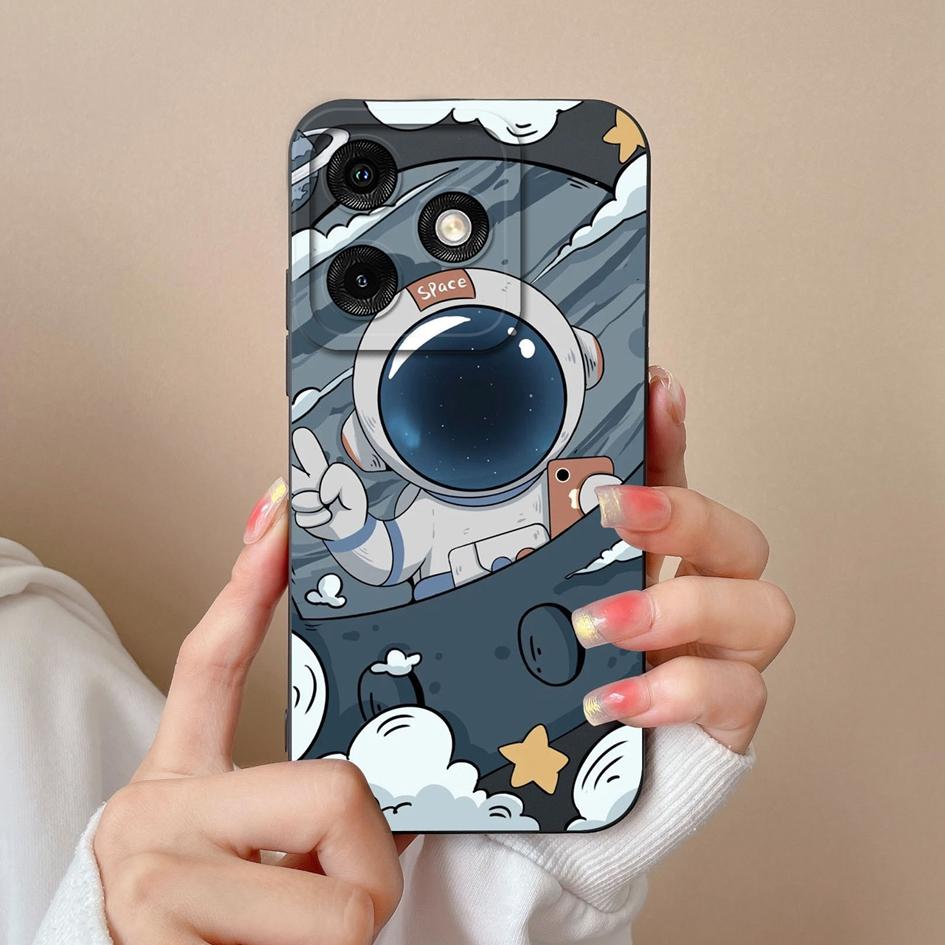 Phone Cover For Tecno Pova 6 Neo Itel A50 P55 Infinix Smart 8 HD Note 40 5G Bumpers Cartoon Astronaut Pattern Anti Drop Soft Silicone Phone Bags Shell