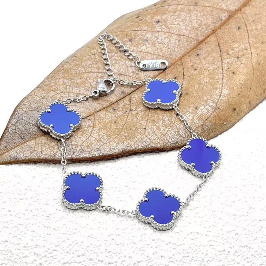 15Mm Four-Leaf Clover Five Flowers Bracelet High-Grade Titanium Steel Bracelet Fashionable Versatile Lucky Four-Leaf Clover Jewellery