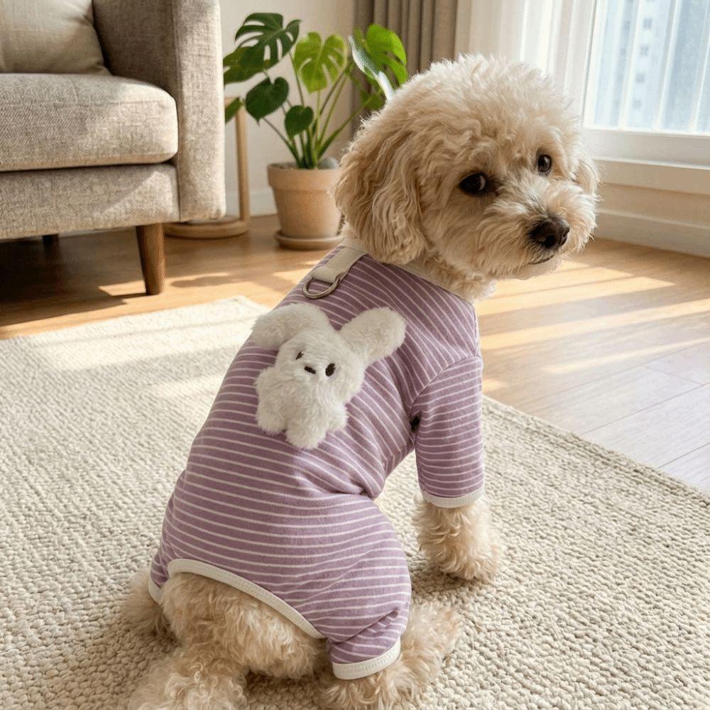 Soft Dog Striped Jumpsuit Warm Pet Belly Cover Dog Base Clothing Dog Pajamas  Autumn Winter