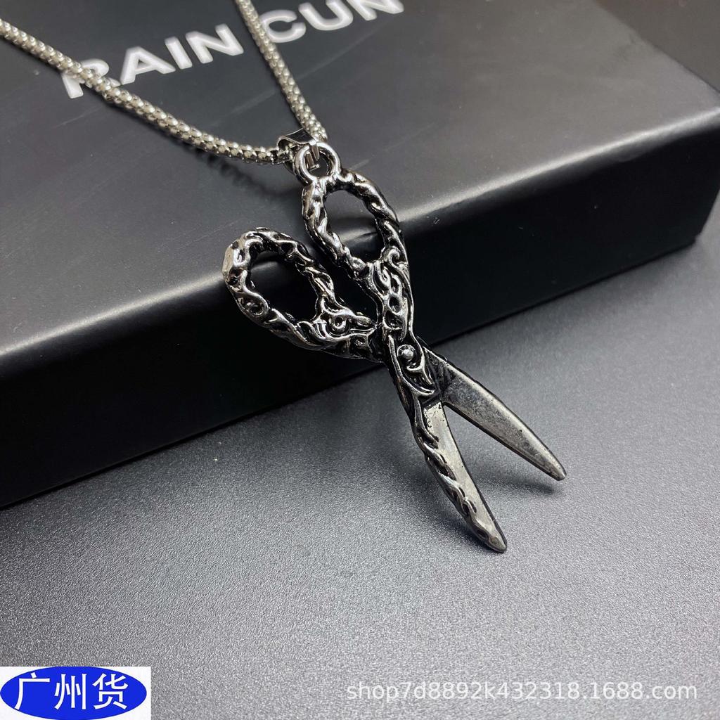 Персонализированное креативное ожерелье из нержавеющей стали в стиле уличного панка с ретро-узором в виде ножниц, цепочка для свитера