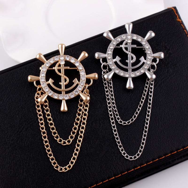 Ретро Японская и Корейская Морская Брошь с Кисточкой-Цепочкой, Дизайн Якоря и Руля для Мужчин и Женщин