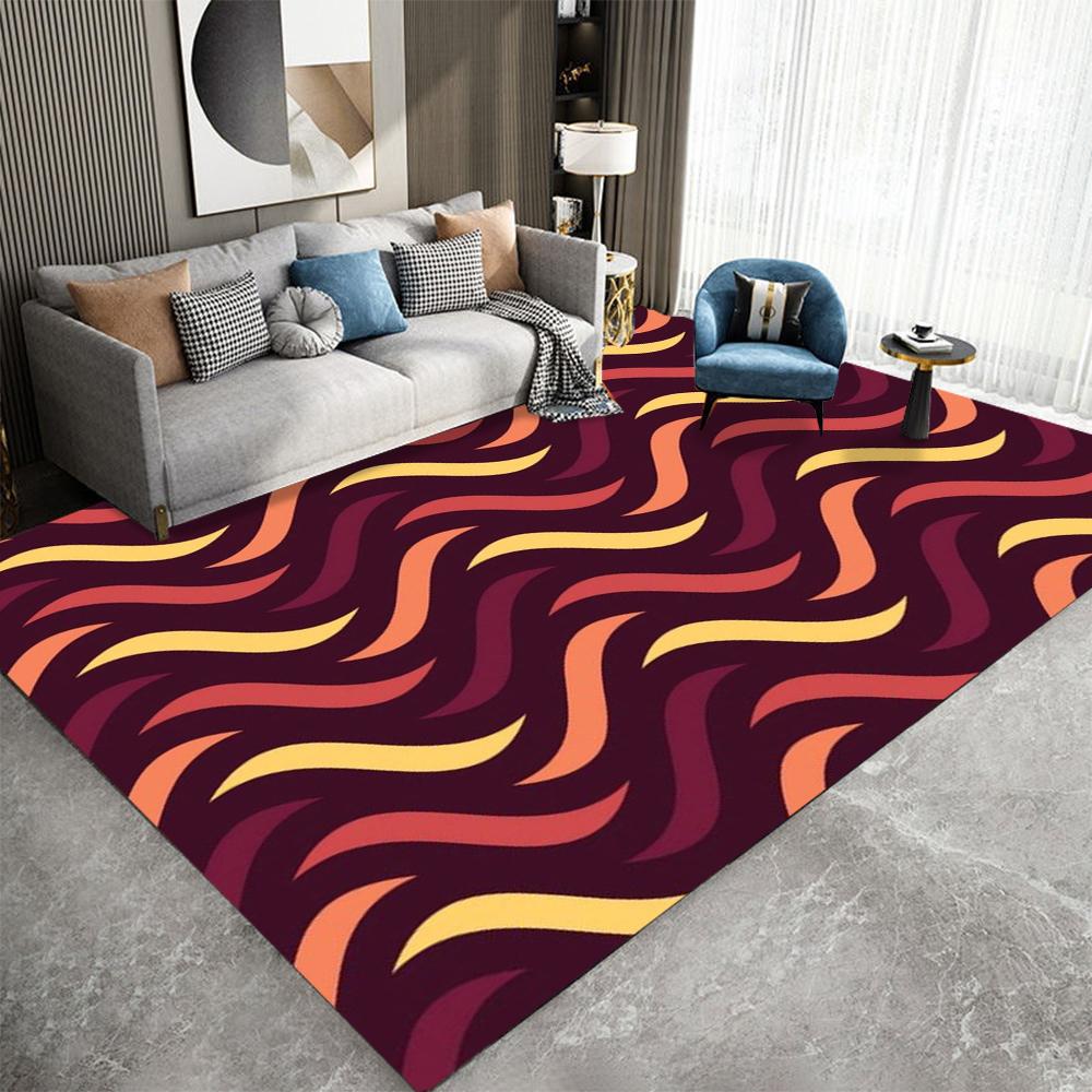 Retro Wave Geometric Carpet Various Styles With Colorful Wavy Line Triangle Abstract Patterns Non Slip Rug For Living Room Decor