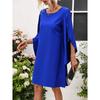 Летнее круглое шея накидка с коротким рукавом свободные женские повседневные платья элегантное синее платье больших размеров для женщин модное винтажное однотонное женское короткое платье 25913