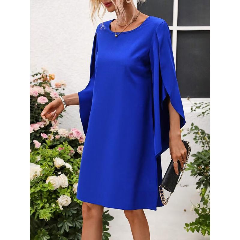 Летнее круглое шея накидка с коротким рукавом свободные женские повседневные платья элегантное синее платье больших размеров для женщин модное винтажное однотонное женское короткое платье 25913
