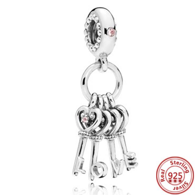 Стерлингового Серебра 925 Ажурная Цепочка Замок Сердце Ключ Замок Висячие Шармы Шарм Подходит Браслет Женские Ювелирные Изделия