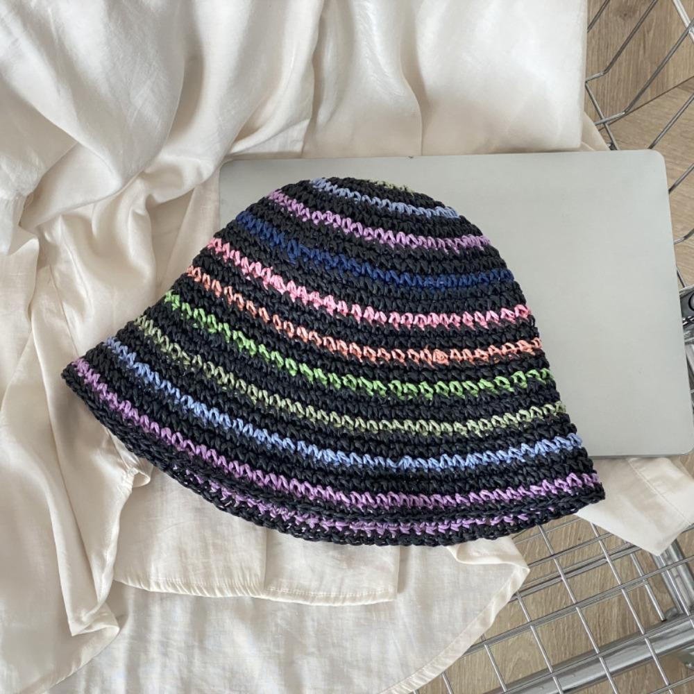 Summer Beach Straw Cap Handmade Bucket Hat Fashion Rainbow Sun hat Outdoor