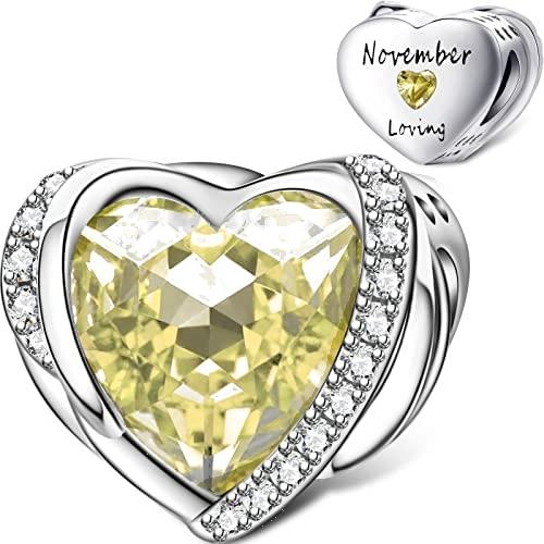 December Colored Zircon Sea Heart Birth Stone copper Talisman D Bead Charms Compatible With for Bracelets Necklaces Do It Yourself Birthday Party Gift