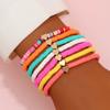 Bohemian Rainbow Stackable Bracelets Set For Women Heart Charm Soft Clay Pottery Layering Beads Chain Bangle Female Boho Jewelry