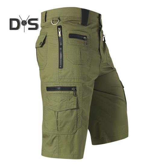 Men Cropped Pants with Multi-Pockets Design Mid-rise Button Zipper Fly Straight Leg Solid Color Cargo Shorts